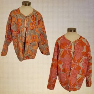 Daisy Print Quilted Cotton Reversible Jacket Topper Orange / Pink Womens Size XL